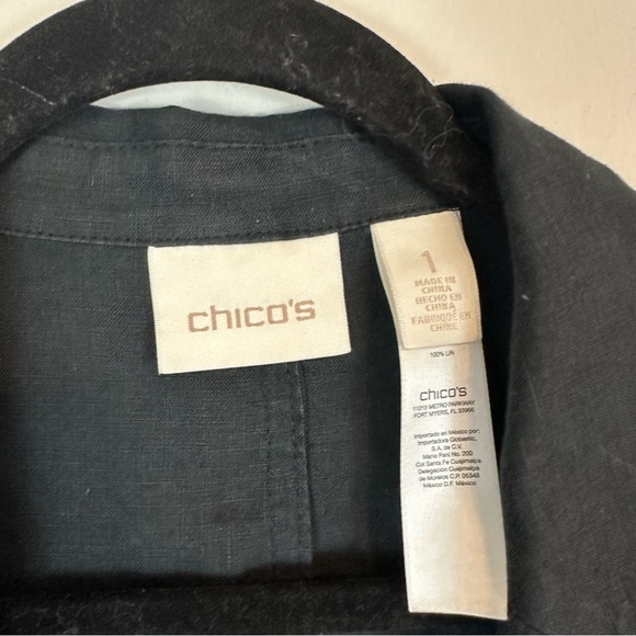 Chico's | Black 100% Linen Open Front Lightweight Jacket Blazer Size Medium - Picture 2 of 5